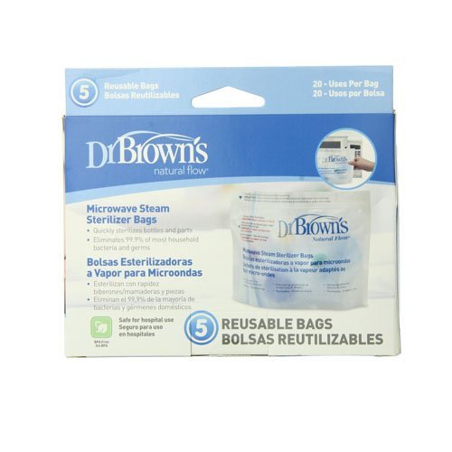 Dr. Brown's Microwave Steam Sterilizer Bags for Baby Bottles, Pacifiers, Pump Parts and Accessories, Travel Baby Bottle Sterilizer, 30 Uses per Bag, 5-Pack - Steam Sterilizing Bags