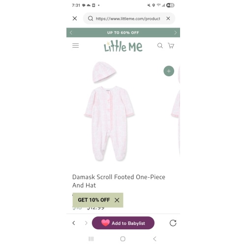 Damask Scroll Footed One-Piece And Hat