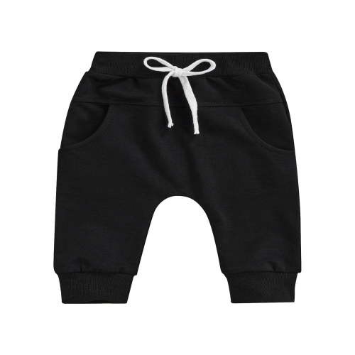 Newborn Boys Girls Trousers Elastic Waist Adjustable Drawstring Plain Loose Fit Long Pants