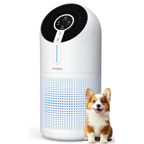 MOOKA Air Purifiers for Home Large Room up to 1095ft², H13 HEPA Filter Air Cleaner for Pets Bedroom Remove Smoke Dust Pollens Dander, Room Air Purifier with Timer Lock 4 Modes Night Light, M02
