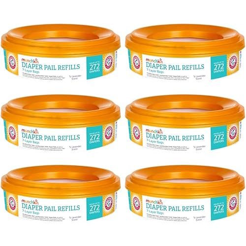 6 Munchkin A&H Diaper Pail Refill Rings, Each Holds up to 272 Newborn Diapers, 6 Pack