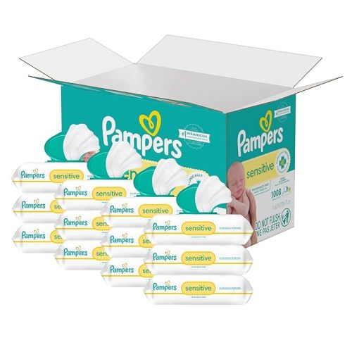 Pampers Sensitive Baby Wipes, Water Based, Hypoallergenic and Unscented, 8 Flip-Top Packs, 4 Refill Packs (1008 Wipes Total)
