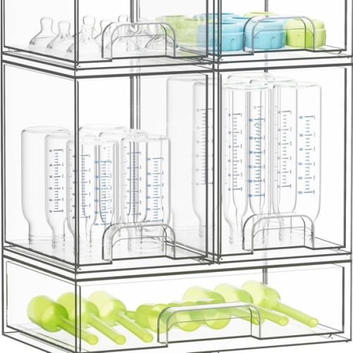 SpaceAid Bottle Storage Organizer Baby - Acrylic Bottles Station Organizer Container, Stackable Clear Drawers for Countertop, Vanity, Bathroom, Cabinet, Pantry Organization, 5 Pack, 2S2M1L, 15.4" H