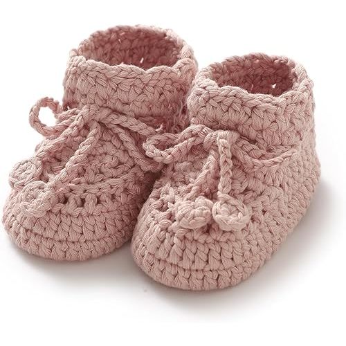 Hadetoto Baby Booties Hand Crochet Knit Cotton Bootie Soft Cozy Warm Socks Shoes Newborn First Walkers for Infant Boy Girl