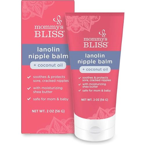 Mommy's Bliss Lanolin Nipple Balm Breastfeeding Cream with Coconut Oil & Shea Butter, Soothing Cream for Sore, Cracked Nipples, Safe for Nursing Babies, Flavorless, 2 Oz