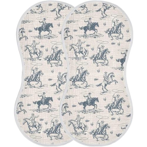 Muslin Burp Cloths for Baby Boys and Girls - 2-Pack Ultra Absorbent Western Cowboy Muslin Washcloths, Newborn Towel, Milk Spit Up Rags, Burp Cloth Bibs for Unisex, 22 x 11 Inch