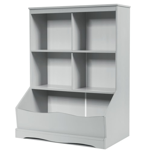 Costway 3-Tier Children's Multi-Functional Bookcase Toy Storage Bin Floor Cabinet Grey