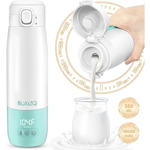 Portable Bottle Warmer for Travel,Portable Milk Warmer for Baby-12oz Ceramic Heater Heating,Fast Charging & Cordless Milk Warmer -Dual Heating Modes for Breast Milk & Water,Green
