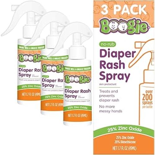 Boogie Diaper Rash Cream Spray for Baby, Travel Friendly No-Rub Touch Free Application for Sensitive Skin, Over 200 Sprays per Bottle, 1.7 oz (Pack of 3)