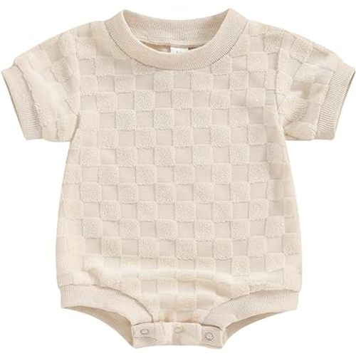 Unisex Baby Boy Girl Bubble Romper Summer Short Sleeve Jumpsuit Fuzzy One Piece Outfit Neutral Baby Clothes