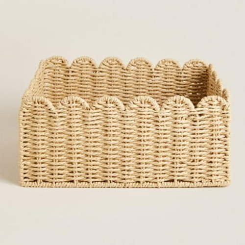 Menolana Paper Rope Storage Basket Dirty Clothes Laundry Basket Food Serving Utensils Lightweight Storage Organizer for Snacks Clothes 24x24x14CM