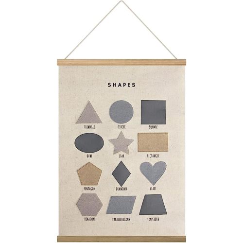 Bon et Beau 16×24 Inch Embroidered Shape Poster Framed with Wood Hanger - Neutral Gray Wall Decor for Boys Nursery, Bedroom, Playroom, Toddler and Kids Room