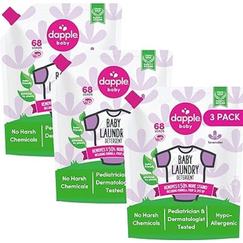 Baby Laundry Detergent by Dapple Baby, Concentrated & Hypoallergenic, Powered by Plants, Stain Removing Natural Ingredients, Sweet Lavender, 34 Fl Oz (Pack of 3)