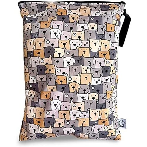FLOCK THREE Washable and Reusable Wet Bag Diaper Bag Water Resistant Swimming Bag Pouch, Yoga Gym Bag, 12.6'' x 16.5''