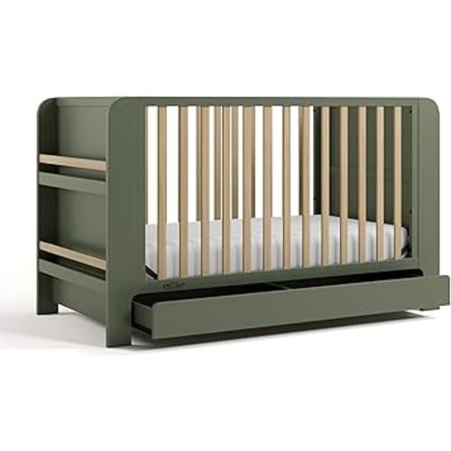 Graco Read-with-Me 4-in-1 Convertible Crib with Drawer (Olive with Driftwood) - GREENGUARD Gold Certified Converts to Toddler Bed, Daybed, and Functional Bookshelves