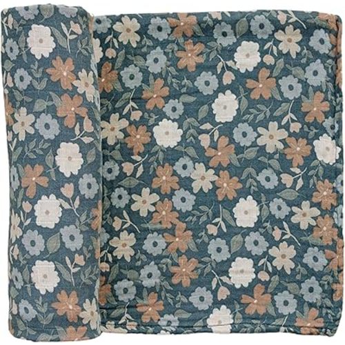 Mebie Baby Midnight Floral Muslin Swaddle, Modern and Neutral Swaddle Blanket for Baby Girl or Boy, Soft Baby Blankets, Newborn Swaddle Blanket, 0-3 Month, Comfy Wrap, Baby Essentials & Gifts