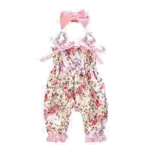 Odeerbi Infant Girls Cotton Rompers Jumpsuit Baby Clothes 3-12 Months Infant Infant Halter Floral Print Bodysuit Bow Bodysuit with Headband Pink