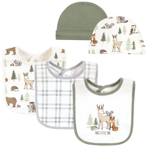 Hudson Baby Infant Boy Cotton Bib and Caps Set, Forest Animals, One Size - Forest Animals - One Size