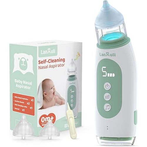 【Self-Clearing】 Nasal Aspirator for Baby, Automatic Toddler Nose Sucker, Infant Snot Cleaner with Adjustable Hospital-Grade Suction Level, Music and Light Soothing Function