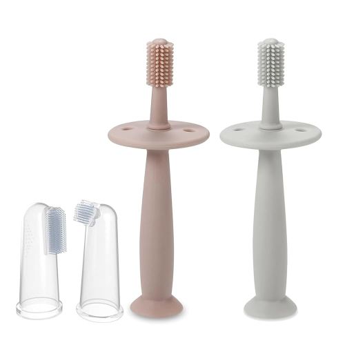 PandaEar Baby Finger Toothbrush Silicone Toothbrush Pink+Blue (3 Set)| Oral Care for Infants Ages 3 Months Plus