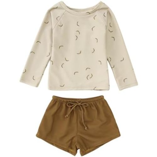 MODNTOGA Baby Boy Girl Swimwear 2Pcs Long Sleeve Swim Bathing Suit Set Toddler Kids Funny Sun Graphic Swimsuits Beach Wear