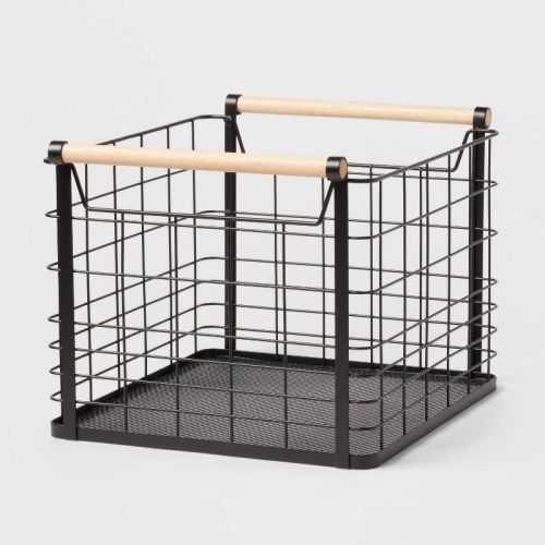 Wire Natural Wood Handles Milk Crate - Brightroom™, Color: Black, Size: Large