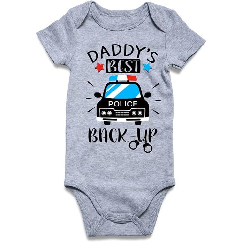 Loveternal Baby Boy Daddy's Best Back-up Romper Gender Neutral Baby Clothes Cotton Blend Jumpsuit Police Car Outfits Romper Bodysuits Button Newborn Toddler Boy 0-3 Months