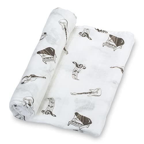 LollyBanks Swaddle Blanket | 100% Muslin Cotton | Gender Neutral Newborn and Baby Nursery Essentials for Girls and Boys, Registry | Music Instrument Print