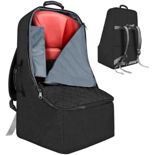 Padded Car Seat Travel Bag for Airplane, Heavy Duty Backpack for Air Travel, Water-Resistant Carrier with Shoulder Strap, Fits Most Car Seats (Black)