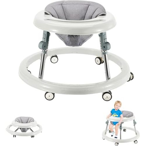 Folding Baby Walker,Height Adjustable Baby Walker for Babys 6-18 Months (White)
