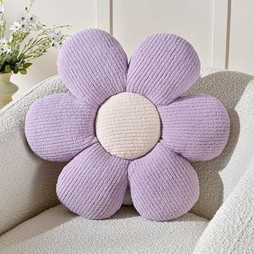 Sioloc Flower Pillow Flower Throw Pillow Aesthetic Floor Cushion Decorative Throw Pillow for Bed,Couch(Lavender,19.7")
