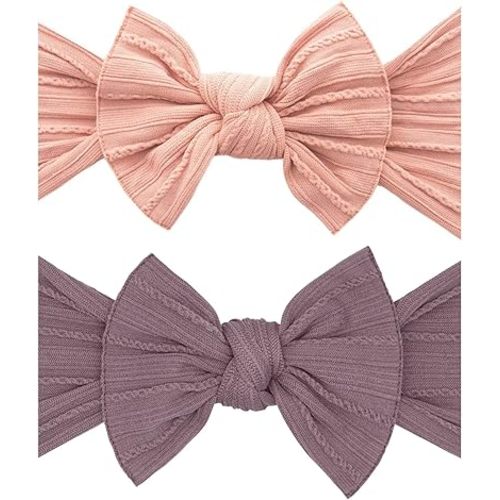 Baby Bling Bows - Newborn to Little Baby Girl Bows, 2 Pack Nylon Super Soft Stretchy Knot Toddler Headbands, Perfect Hair Accessories Head Bands for Infant Kids(Rose Gold & Lilac)