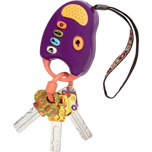 B. toys – Toy Car Keys – Key Fob with Lights & Sounds – Interactive Baby Toy – Pretend Keys for Babies, Toddlers – 10 Months + – FunKeys – Purple