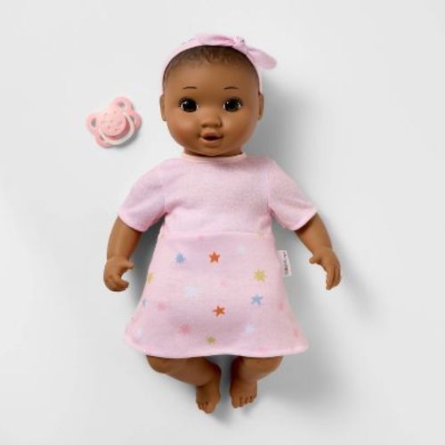 14" Girl Baby Doll - Dark Brown Hair + Dark Brown Eyes - Gigglescape™