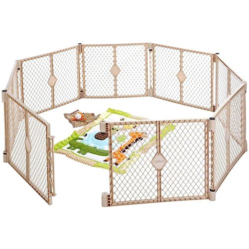 Toddleroo by North States Superyard 8 Panel Free Standing Play Yard, Indoor or Outdoor Baby Playpen, Baby Gate. Made in USA. 6.5 feet corner to corner play pen (26" Tall, Sand)