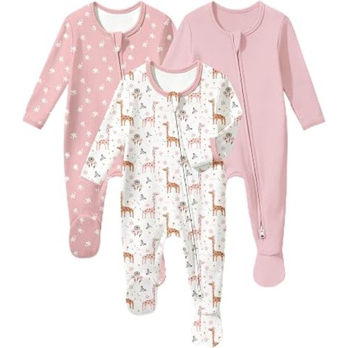 Baby Sleepers 3Pcs 100% Cotton Pajamas for Newborn 0-3 3-6 6-9 Months Boys Girls Clothes Sleep 'N Play Footed PJs