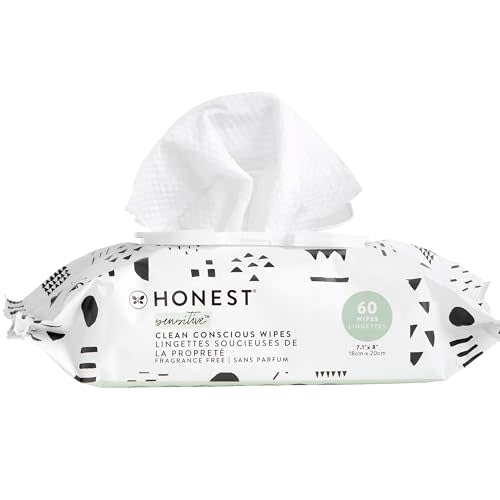 The Honest Company Clean Conscious Unscented Wipes | Over 99% Water, Compostable, Plant-Based, Baby Wipes | Hypoallergenic for Sensitive Skin, EWG Verified | Pattern Play, 60 Count