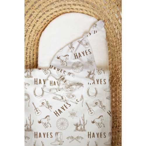Personalized Western Cowboy Newborn Swaddle Blanket with name, Newborn baby hospital announcement Hat Bow Headband bundle set,receiving Gift