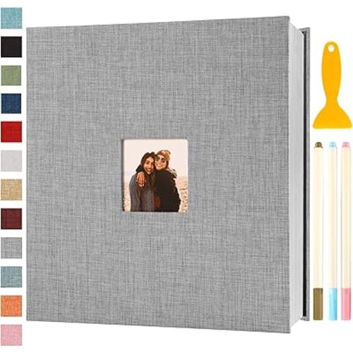 Photo Album Self Adhesive Pages Scrapbook Magnetic Photo Albums for 4x6 5x7 8x10 Pictures Sticky Pages Books for Baby Family Wedding 13.2x12.8 Grey 120 Pages