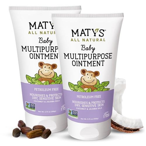 Matys Multipurpose Baby Ointment, All Over Gentle Skin Protection for Newborns & Up, Soothes Dry Irritated Skin, Diaper Area, Dry Scalp, Drool Irritation, Petroleum Free, 2 Pack, 3.75 oz each tube
