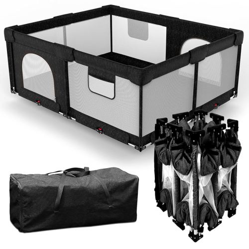 Dearlomum Foldable Baby Playpen with Gate, Extra Large Collapsible Play Yard for Babies & Toddlers, Portable Travel Playpen, Baby Activity Center for Indoor & Outdoor Use (Black 59"×71")