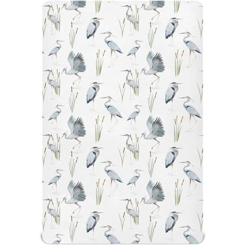 Crib Sheets for Boys Girl Reed Heron Stork Bird Breathable Mini Crib Mattress Sheets Fitted,Toddler Baby Sheets for Crib Mattress 39 * 27 * 5In