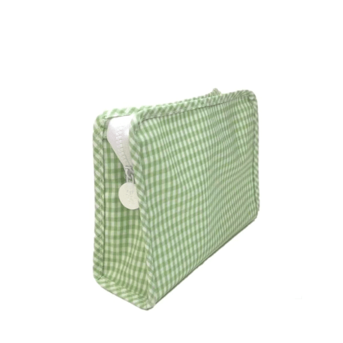 Small Roadie Zip Pouch, Gingham Leaf Green