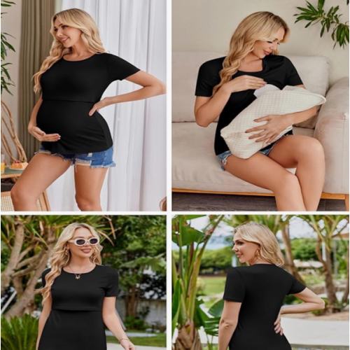 Ekouaer Womens Nursing Tops 3 Pack Double Layer Breastfeeding Shirts Short Sleeve Maternity Clothes S-XXL
