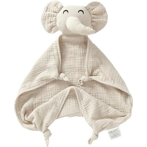 Organic Elephant Lovey,Muslin Security Blankets for Babies,Elephant Baby Stuffed Animal for Newborn,Baby Snuggle Toy,Baby Gift for Boys and Girls (Khaki)