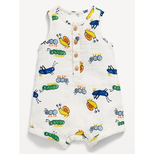 Unisex Printed Sleeveless Henley Romper for Baby