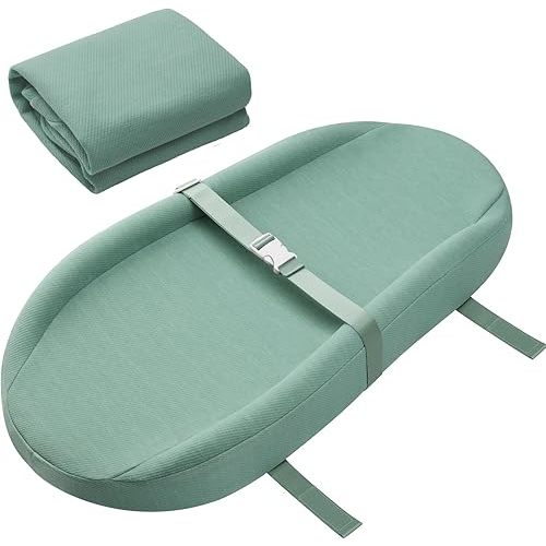 Contoured Changing Pad with Soft & Washable Cover, Waterproof Lining Foam Baby Changing Table Pads for Dresser Top, with 2 Soft Changing Pad Covers, 32”×16”, Sage Green