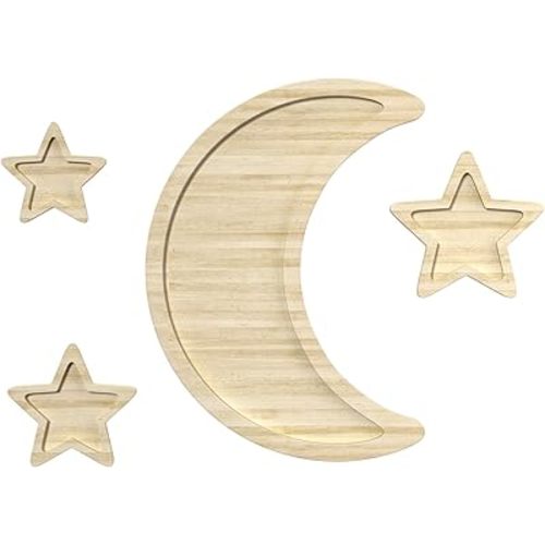 4 Pcs Boho Nursery Decor, Baby Nursery Wall Decor Wooden Moon and Stars Nursery Decor Baby Girl Room Decor for Nursery Bedroom Baby Kids Boy
