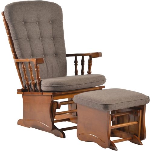 Dvasovio Nursery Collection Kids American Design Rubber Wood Glider Rocking Chair with Ottoman, Antique Brown