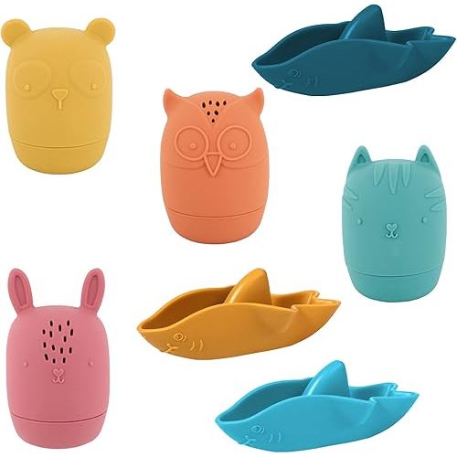 LUTER 7pcs Colorful Silicone Animal Bath Toys for Toddlers, Cute & Fun Bathtub Water Toys with Spray & Squeeze Function